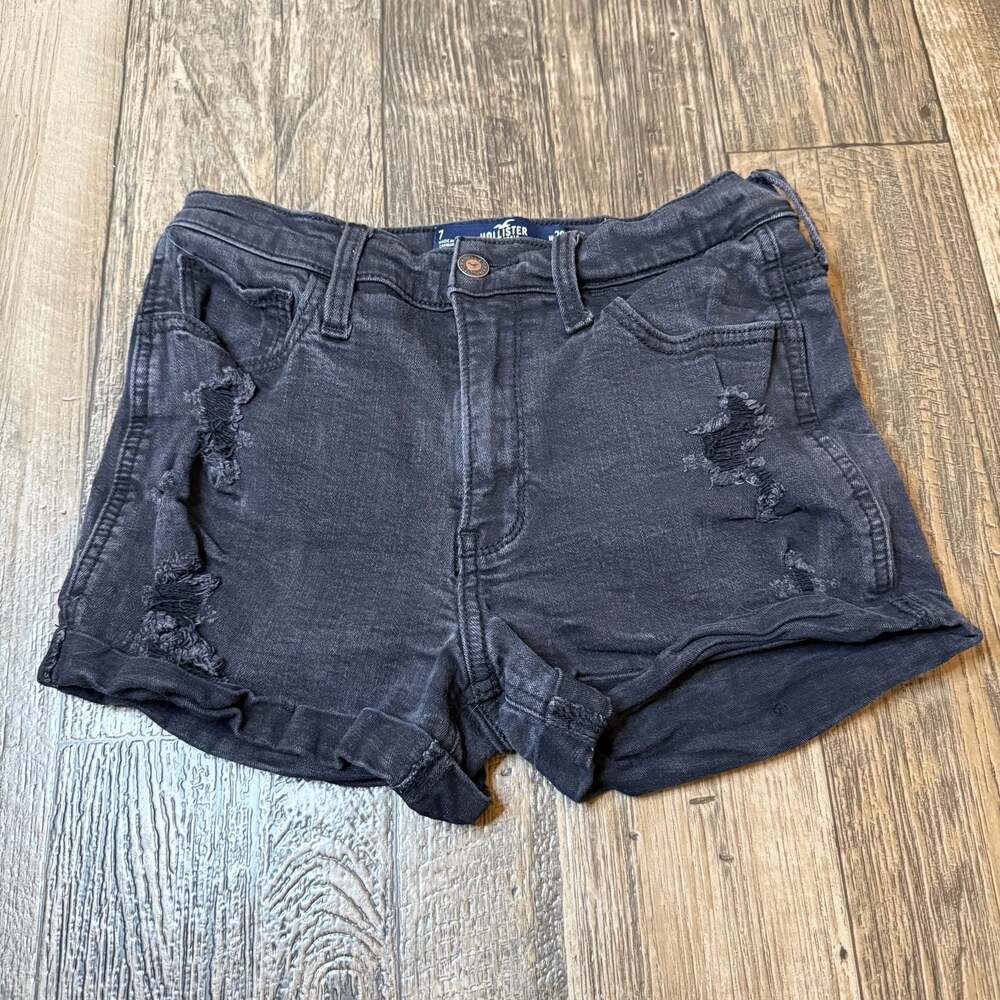 Hollister Advanced Stretch Black Distressed High-Rise 3" Jean Shorts 7/28